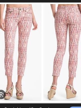 Free People Print Chevron Zig Zag 2010s Pink and White Skinny Jeans